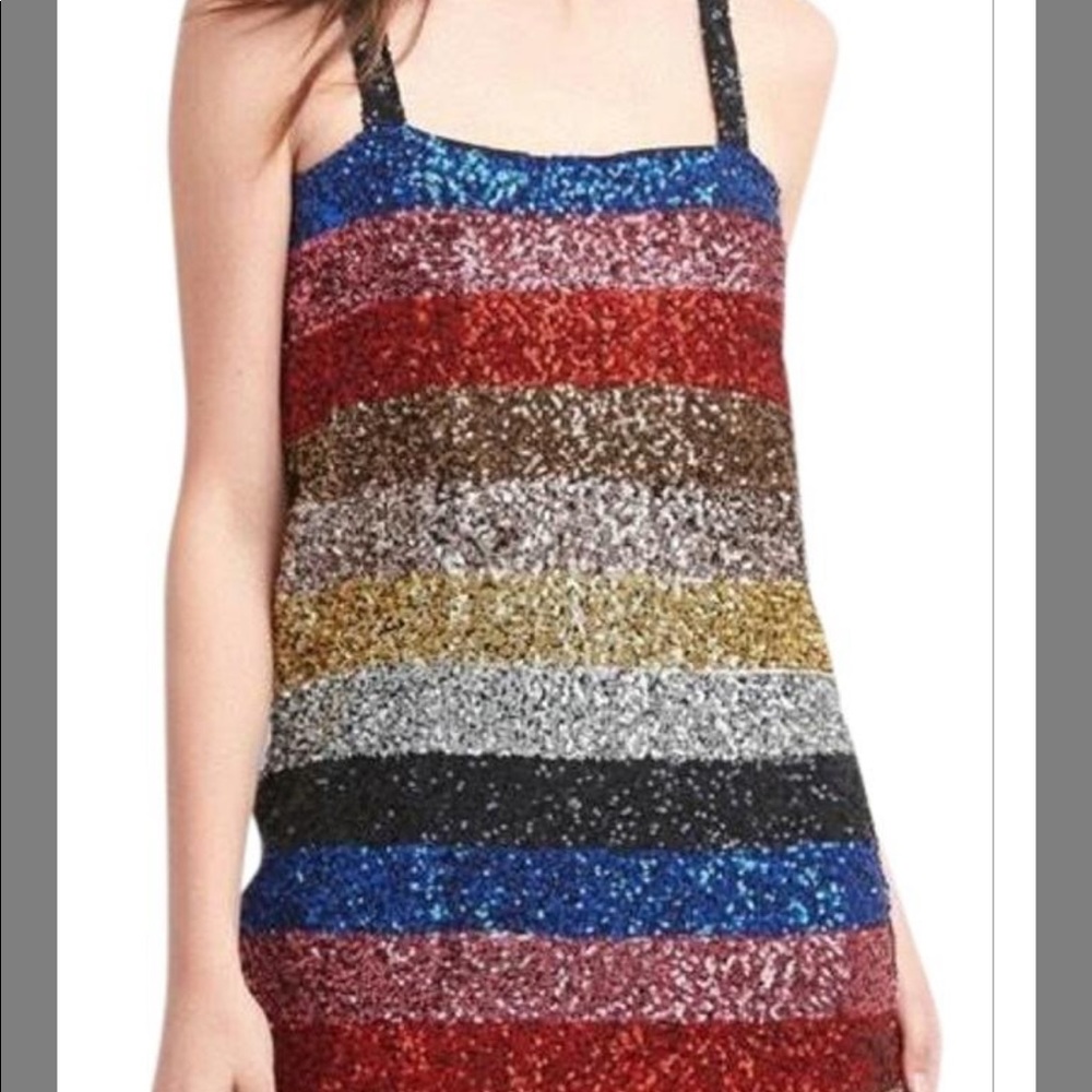 Gap Multicolor Crazy Stripe Sleeveless Sequin Cocktail Dress Size Medium